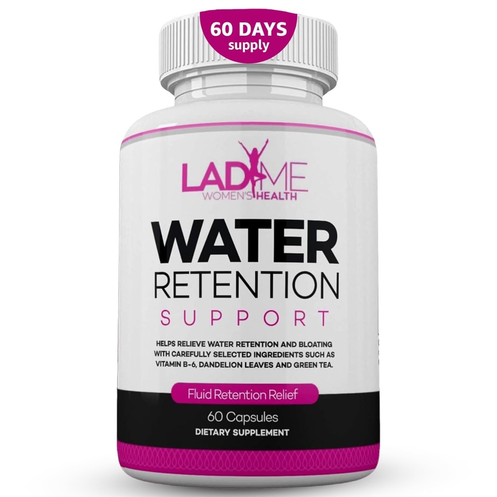 Píldoras de retención de agua para las mujeres Alivio de Bloating con vitamina B6, Dandelion &amp; Green Tea Diurético natural para el drenaje del agua, Bloating &amp; Swelling Detox Capsules - 60 Caps (2 Meses de suministro) - por LadyMe