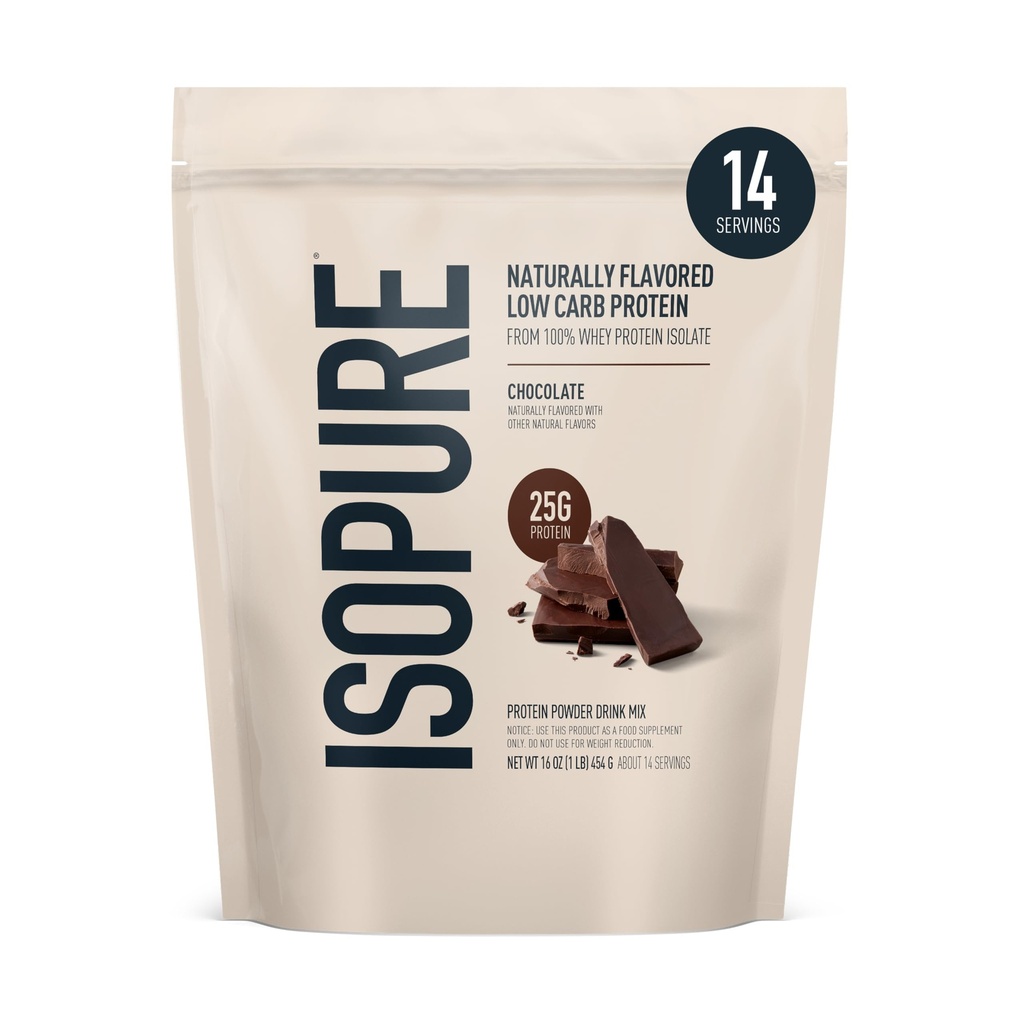 Isopure Low Carb 100% Pure Whey Isolate Protein Powder, Lactose Free, Gluten Free, With Vitamins, Dark Chocolate, 25g Protein Por Serving, 1 Lb, 14 Servings (Packaging May Vary)