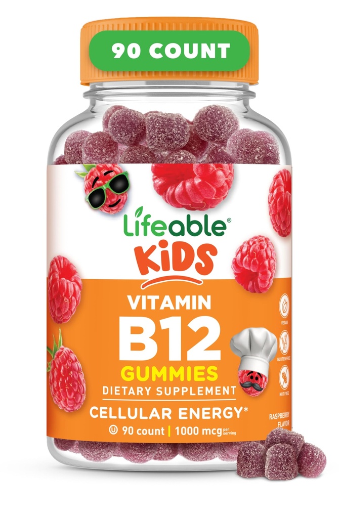 Vitamina vital B12 para niños TENIDO 1000 mcg TENIDO Gran Tasting Vitamina B12 Gummies TEN Gluten Gratis, Vegan B12 Vitaminas ANTE B12 Vitaminas para la Energía, el Mood y el Sistema Nervioso Apoyo TEN 90 Gummies