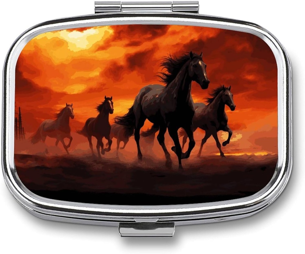 Caballos Red Glowing Clouds Square Pill Box, 2 Compartment Decorative Pocket Pill Box for Pocket or Purse Portable Mini Travel Medicine Tablet Vitamin Holder Organizer Pill Case