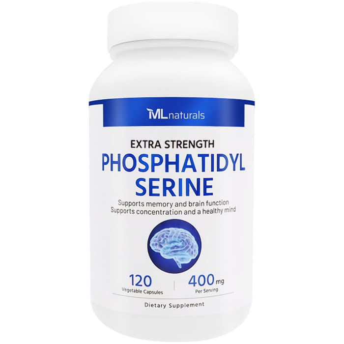 ML Naturals Phosphatidyl Serine 400 mg (Dosis alta) 120 cápsulas vegetales. Admite la función de memoria " cerebral " , no GMO, NSF-Certified " cGMP-Compliant