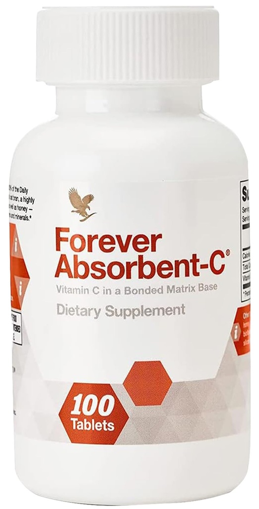 Para siempre Vivir - Absorbent-C, Naranja y Sabor de Miel, Suplemento de Vitamina C con Bran de Avena, Apoyo Inmunitario, Salud de la Piel, 1 Botella (100 Tablas)