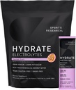 Sports Research® Hydrate Electrolytes Powder Packets - sin azúcar & naturalmente saboreado con vitaminas, minerales y agua de coco - soporta hidratación - 16 Packets - Fruta de la pasión