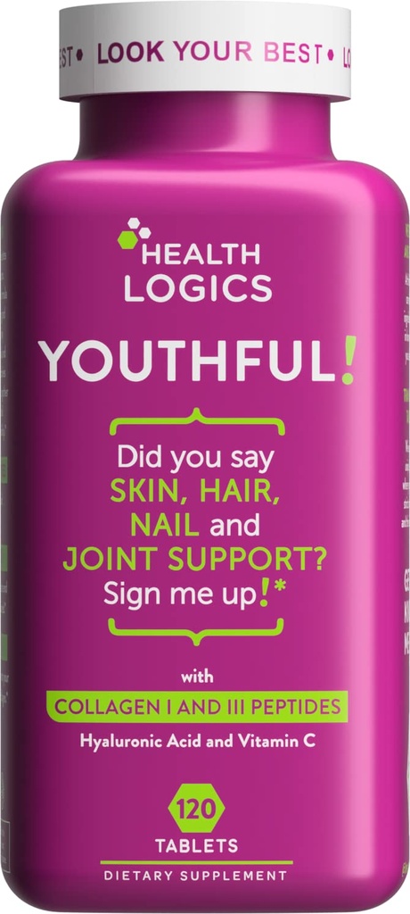 Lógicas de salud Collagen juvenil 6.000 mg Ø Collagen Peptides Tipos 1 y 3 con ácido hialurónico y vitamina C vivieron Collagen Anti-Aging para articulaciones saludables " Skin " 120 Collagen Tablets