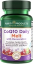 Purity Products CoQ10 Daily con Resveratrol Melt 100mg CoQ10-30mg Trans-Resveratrol - Vitamina A, D3, E y B12 (como metilcobalamina) - 60 Tablas rápidas de resolución