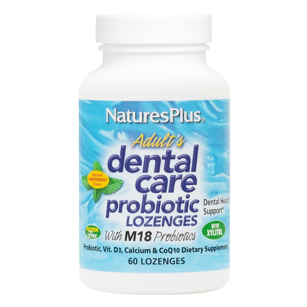 Natures Plus Adults Dental Care Probiotic - Suplemento para la salud de los dientes " Gum - Peppermint Flavor - 60 Lozenges Vegetarianos (30 Servimientos)