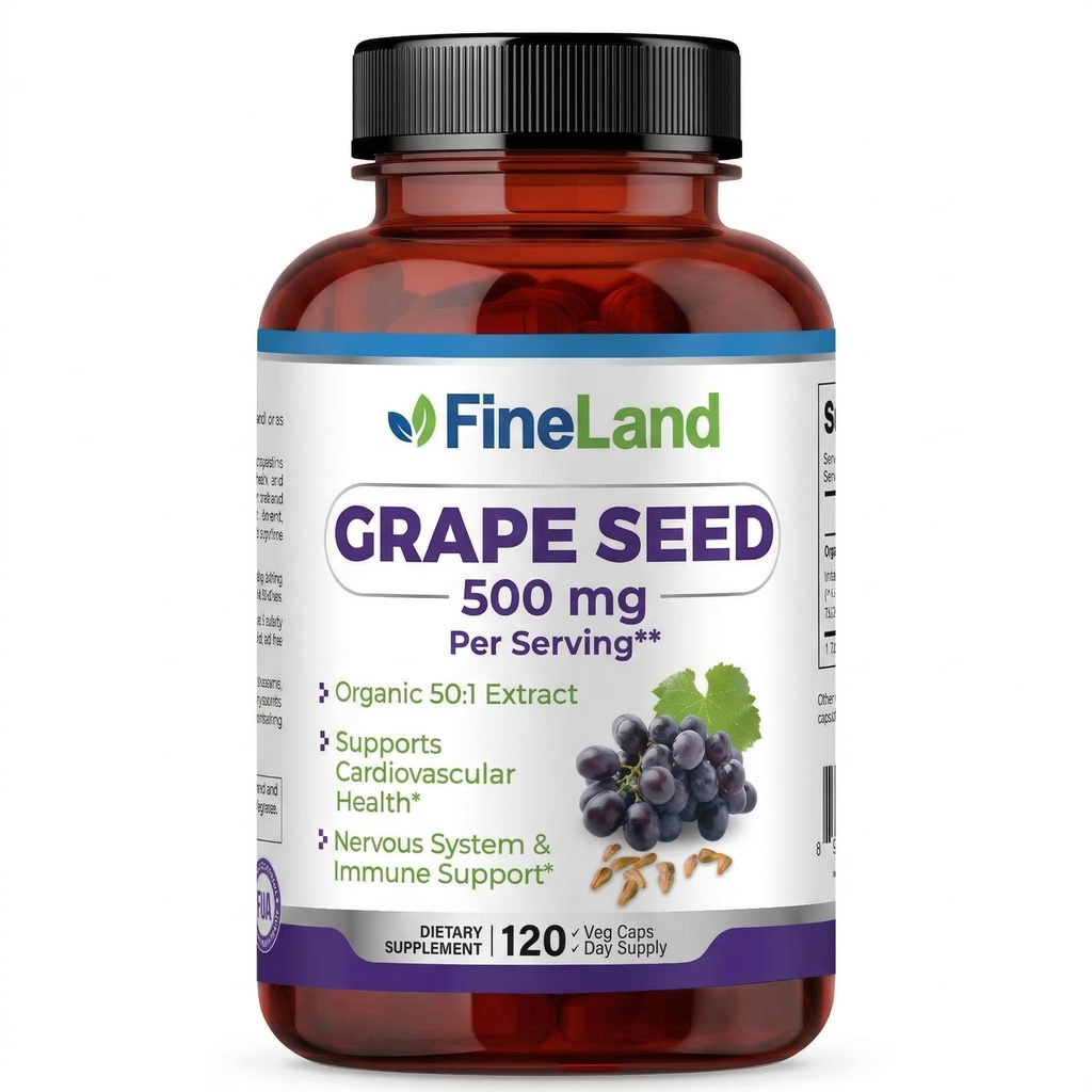 FineLand Grape Seed Extracto 50:1 – 25,000mg Equivalente por Cápsula – 120 Cápsulas Veganas – Rico en Antioxidantes vivir el corazón, Immune " Circulation Support – Non-GMO confidencialidad Made in USA