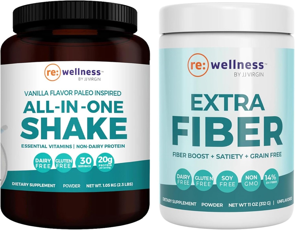 Reignite Wellness by JJ Virgin Vainilla Paleo-Inspired All-in-One Shake and Extra Fiber Powder Suplemento