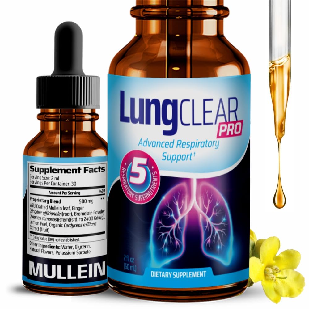 Suplemento de apoyo pulmonar con extracto de hoja de muleina silvestre para los pulmones y el apoyo de socorro de mucosidad - 2 Fl oz