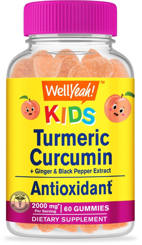 BienSí Curcumina Turmérica con Mangas Pepper Negras para Niños - Soporte Natural Inmunitario, Salud Conjunta y Musculo, Salud Digestiva y Función Cerebro - No GMO, Vegan, Libre de gluten - 60 Conde