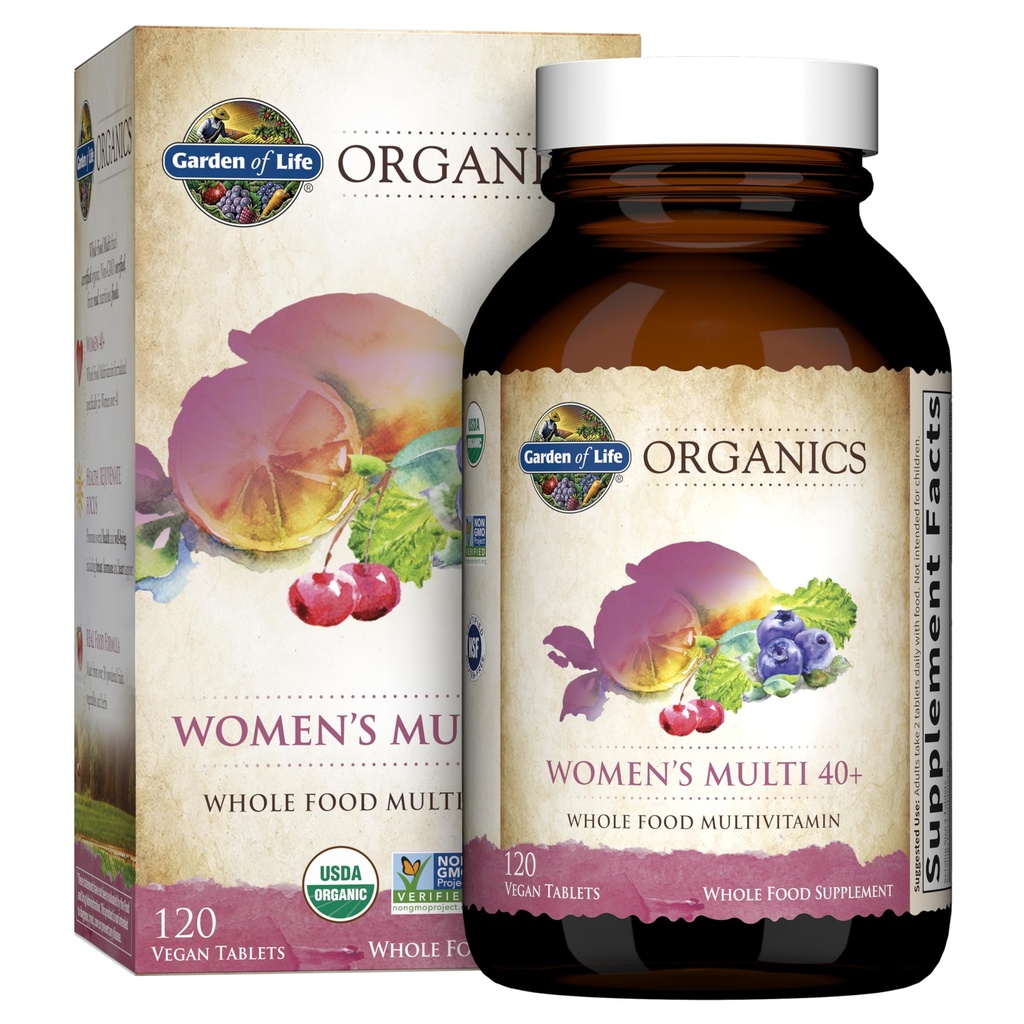 Jardín de Vida Multivitamina para Mujeres 40 Plus, Orgánica Mujeres Vitaminas, Hormona &amp; Salud de la mama Blend, Vegan, 120 Tabletas