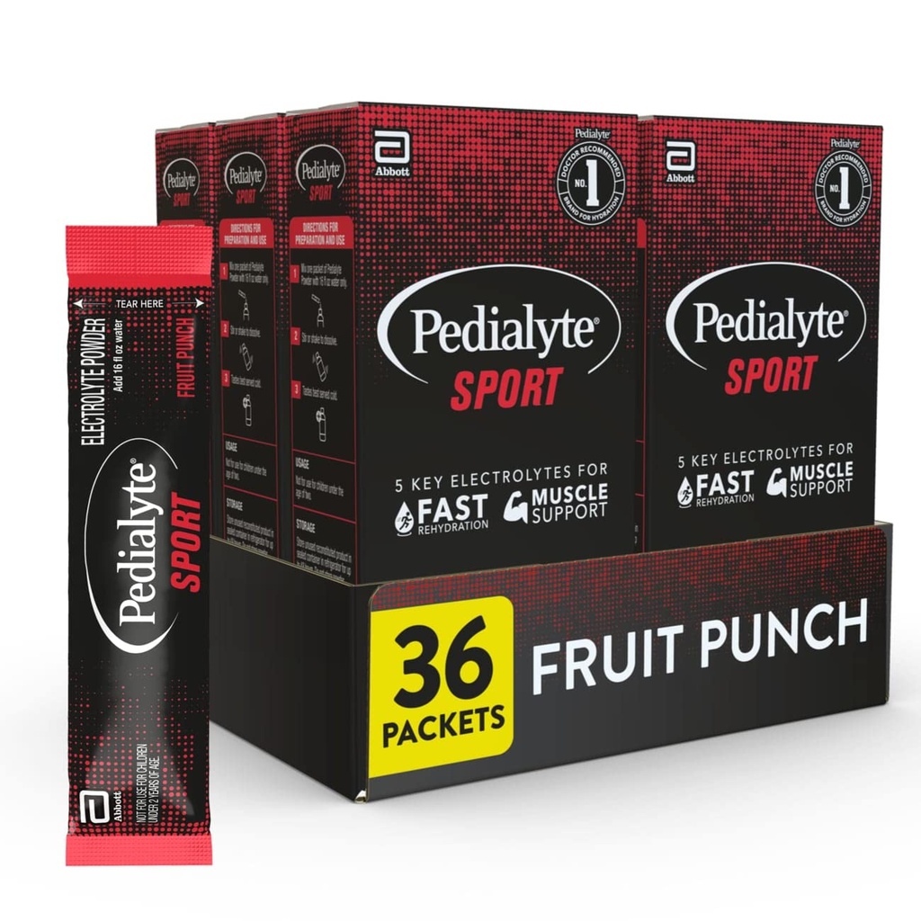 Pedialyte Sport Electrolyte Powder, Fast Hydration with 5 Key Electrolytes for Muscle Support Antes, Durante, & Después de Ejercicio, Fruit Punch, 0.49 Oz Sachets 6 Count (Pack of 6)