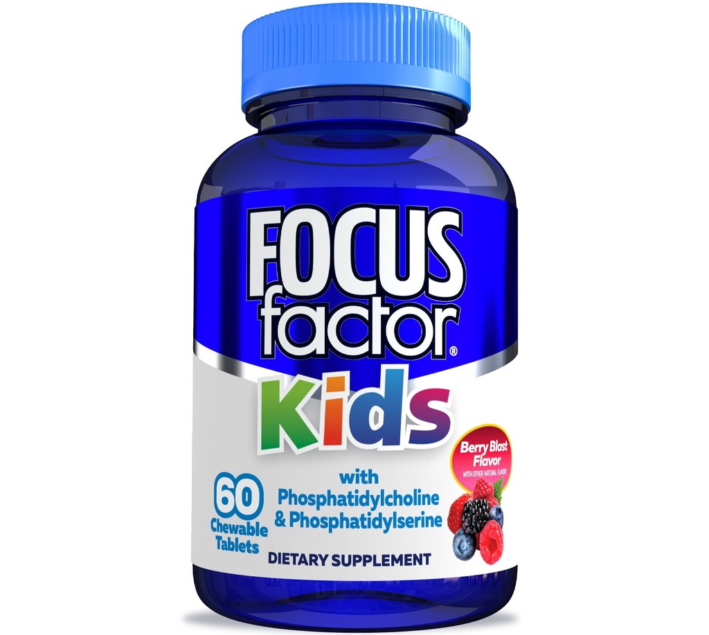 Factor de enfoque Los niños completan las vitaminas diarias Chewable: Multivitamina & neuro Nutrient (función cerebral) w/Vitamin B12, C, D3-60 Conde
