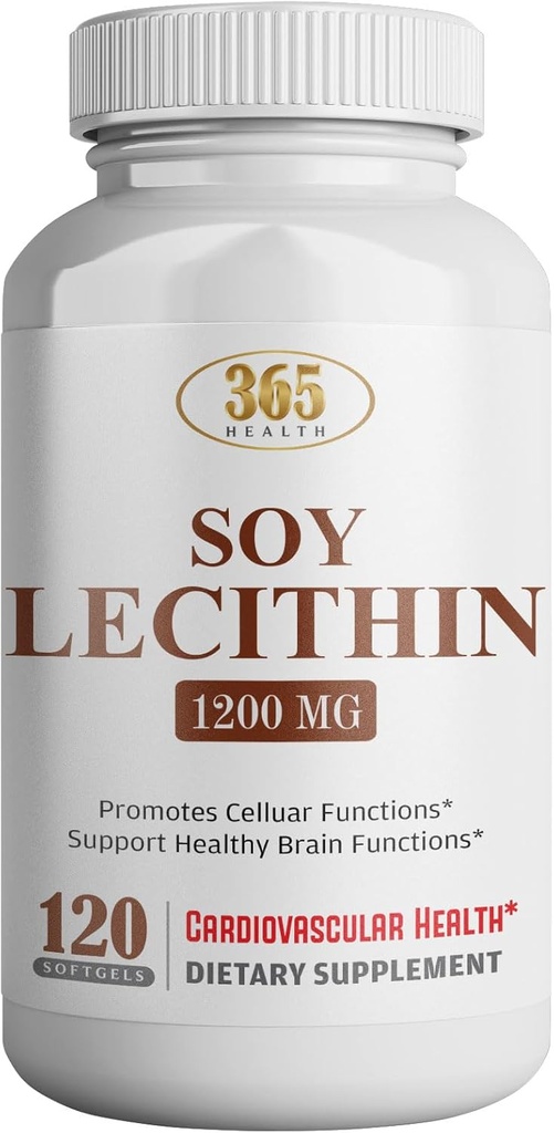 LFE HEALTH Lecithin 1200mg, alta potencia, 120 Softgels, combinación natural de ácidos grasos esenciales para apoyar la función del cerebro " Nerve- Grado de alimentos Lecithin, 1200 mg por ser, Suplemento dietético