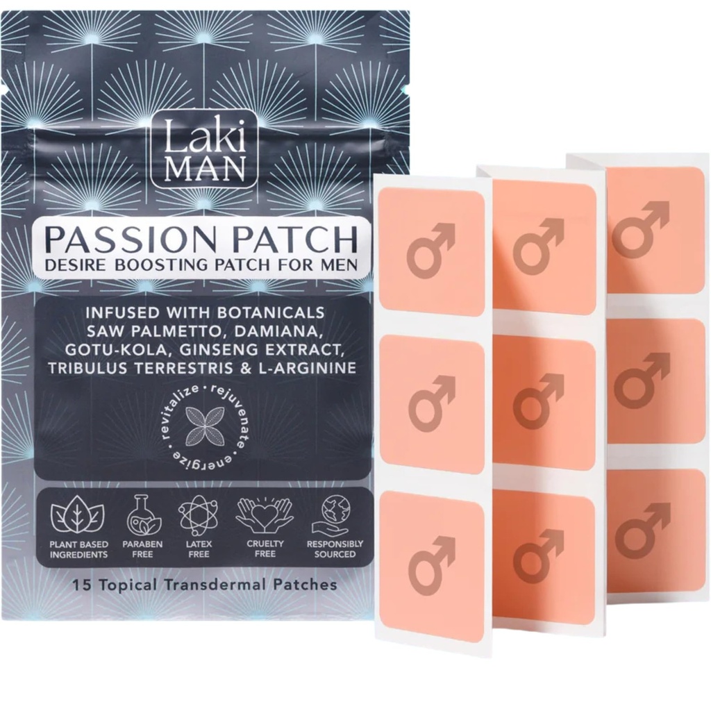Patch de Pasión Laki Naturals para Hombres (Pack of 15) – Apoya la Circulación, Vitality, Vigour y Energía con Ingredientes Naturales – Formando No-Habit, Patches de Salud de Hombres Liberados en Tiempo