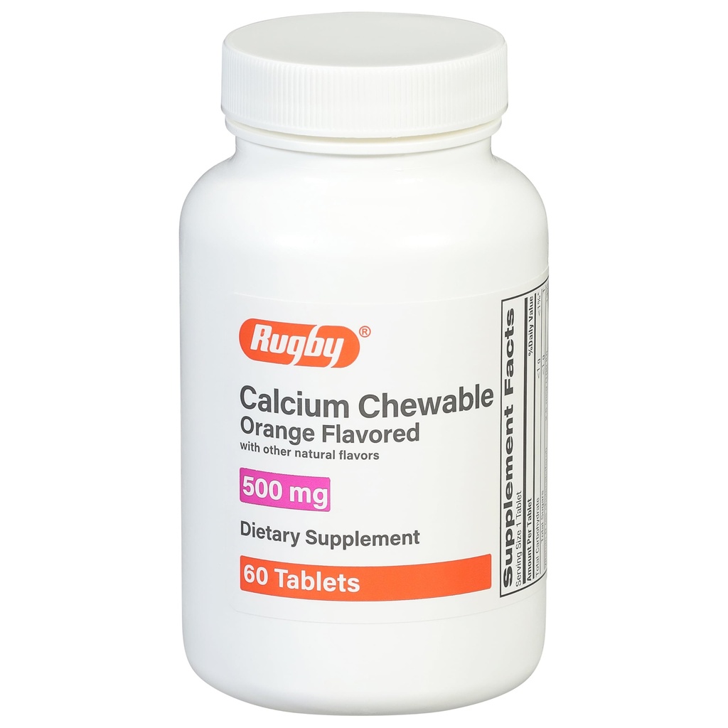 Rugby 500mg Calcium Chewable Tablets - Suplemento dietético - Orange Flavored - 60 Cuenta (1 Pack)