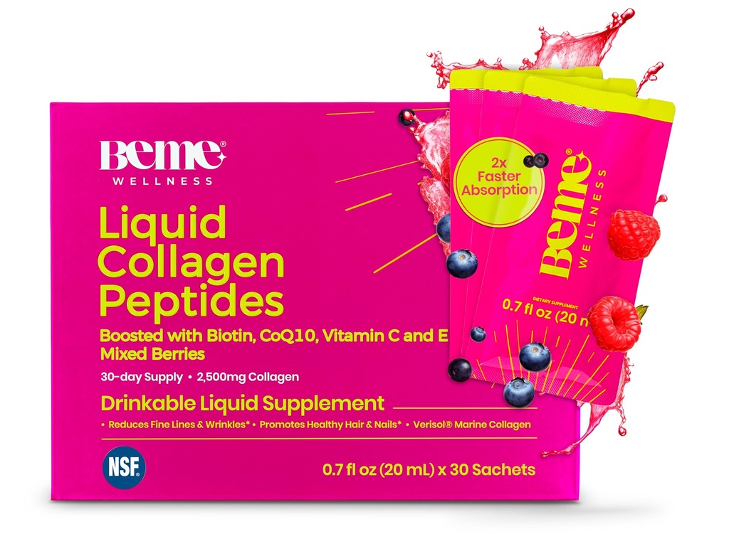 BeMe Liquid Collagen for Women - 2500mg Verisol hydrolyzed Marine Liquid Collagen - Suplementos de Collagen clínicamente probados - Absorción rápida, alta biodisponibilidad - Soportes Skin, Hair & Nails