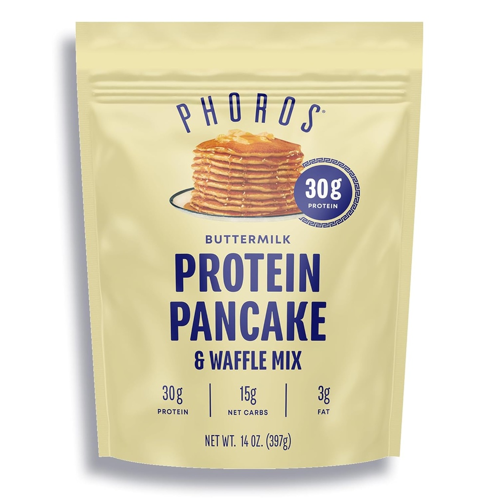 Protein Pancake Mix " Protein Waffle Mix by Phoros Nutrition, 30g of Protein, Low Carb, High Protein, Keto-Friendly, Whey Protein, Whole Grain Oats, Whole Wheat Pancakes, Just Add Water (Buttermilk)