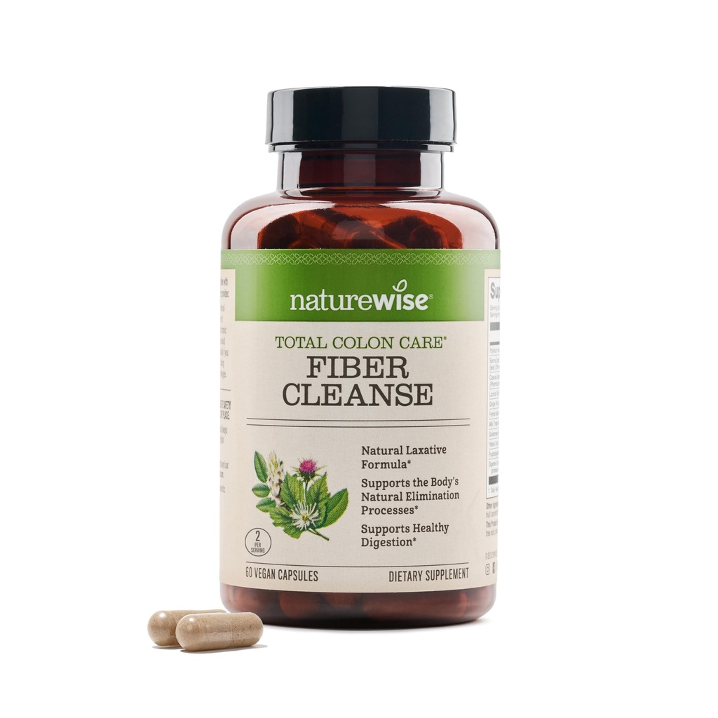 NatureWise Total Colon Care Fiber Cleanse - Natural Laxative Blend - Herbal Laxatives, Prebiotics, " Enzymes for Regularity, Digestion, Weight & Gut Health - Non-GMO - 60 Capsules[30-Day Supply]