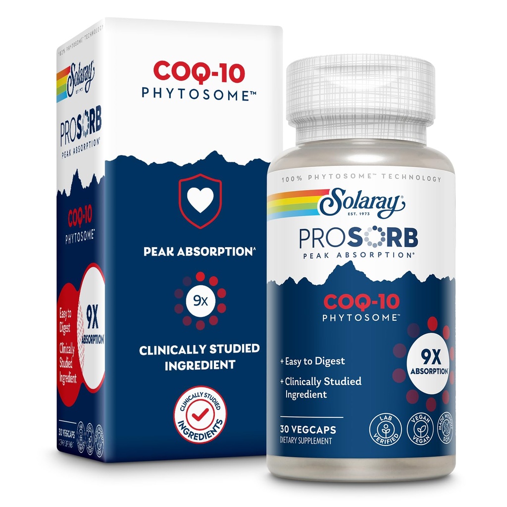SOLARAY CoQ-10 Phytosome - 9X Absorption CoQ10 200mg - Easy-to-Digest Antioxidants Suplemento - Vegan y Hecho Sin Soy - Garantía de 60 días - 30 Servimientos, 30 VegCaps