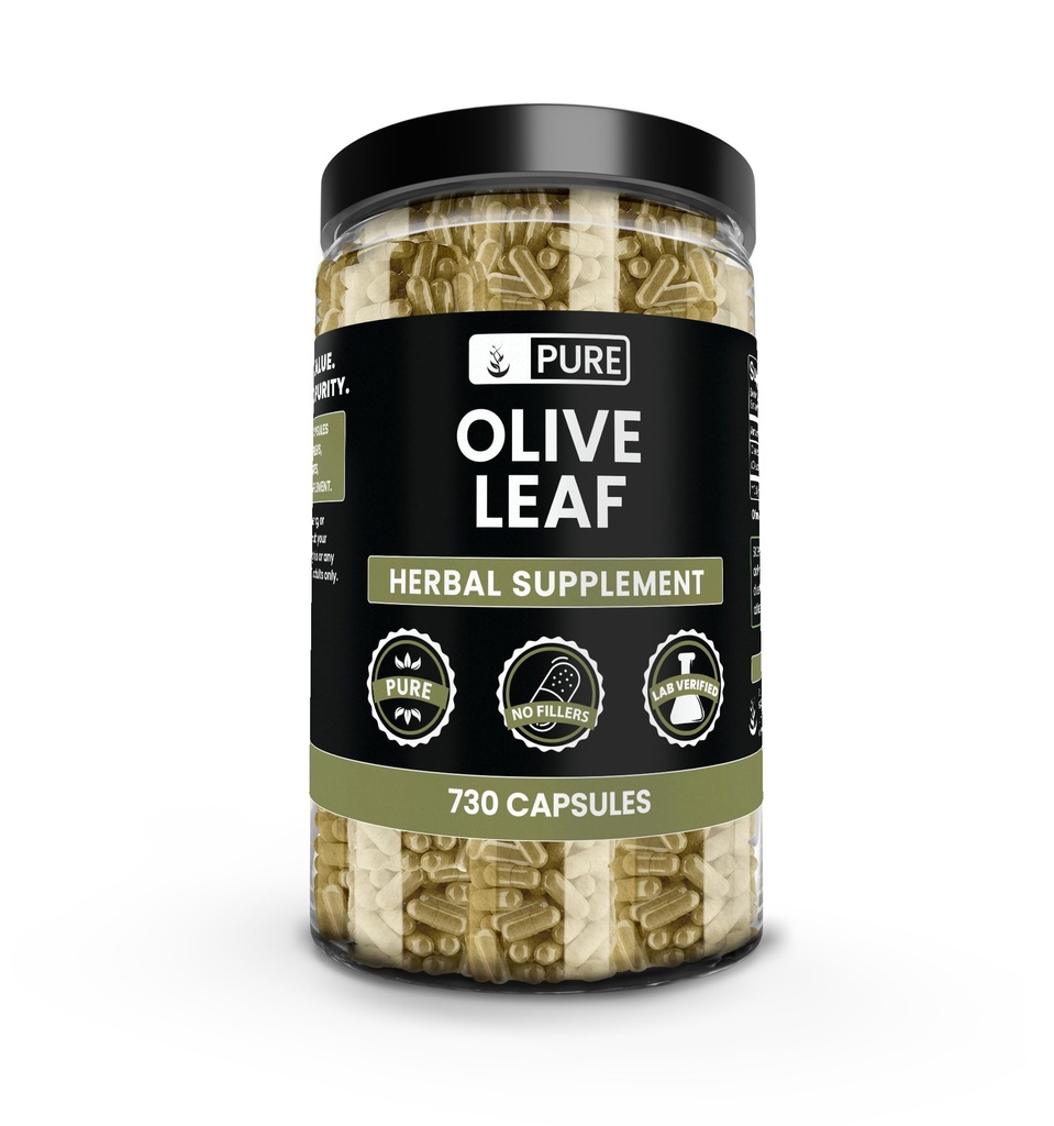 PURE ORIGINAL INGREDIENTES Hoja de oliva (730 cápsulas) No hay magnesio o explosivos de arroz