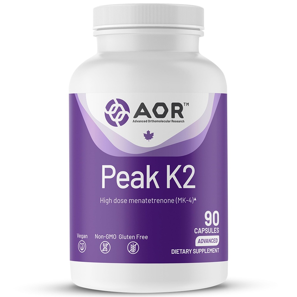 AOR, Peak K2, soporta la salud ósea y cardiovascular y la clonación normal de sangre, suplemento dietético, 90 porciones (90 cápsulas)