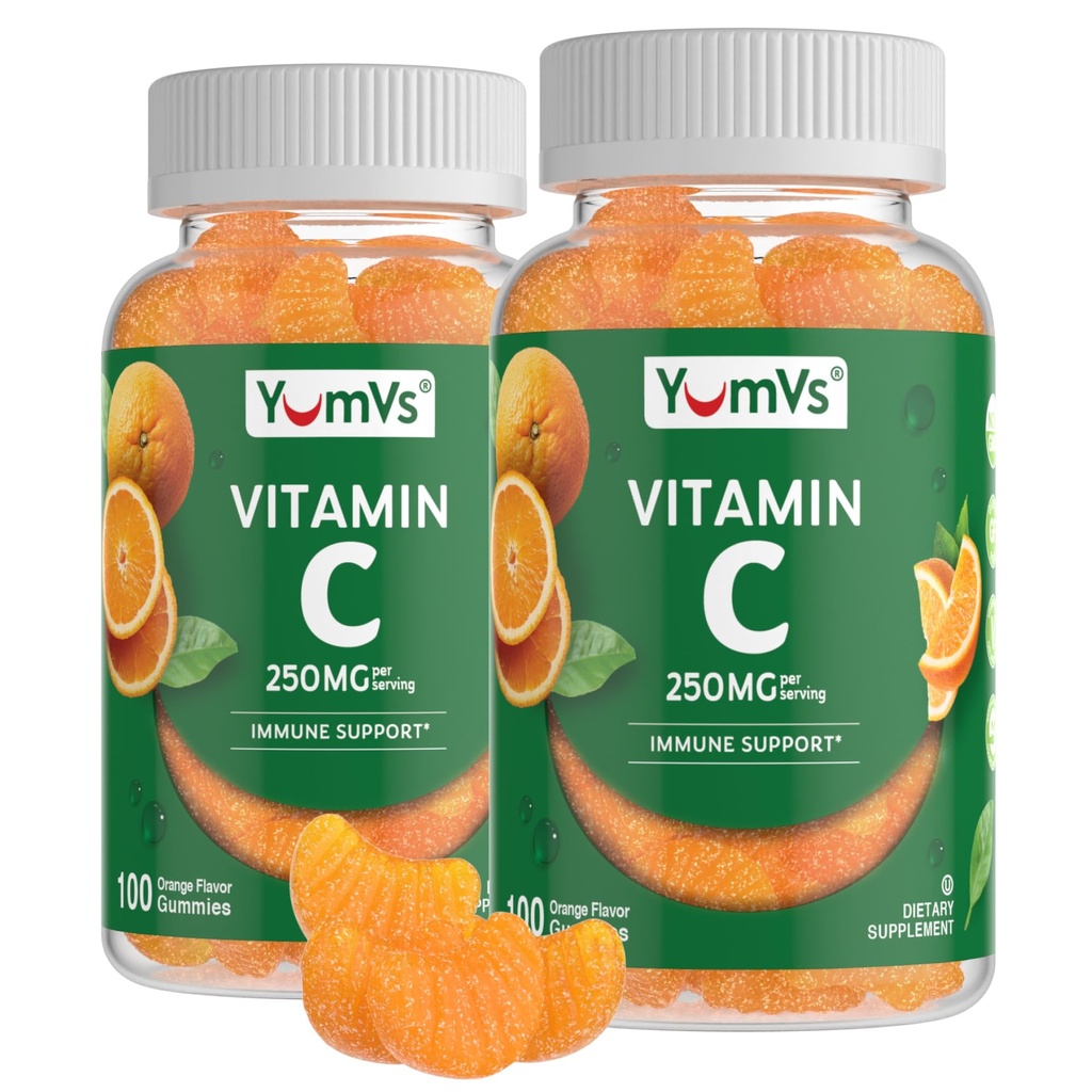YumVs Vitamin C Gummies for Adults - 250 mg Orange Flavored Vitamin C Gummy - Vitamin C Chewable Immune Gummies for Adults - Immune Support Supplement - Kosher, Halal, Gluten Free (200 Count), 2 Pack