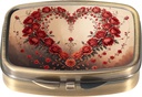 Caja de pill Dynippy Caja de pill con espejo Retro Pocket 2 Compartment Medicine Case Vitamin Pill Organizer for Pocket Purse and Travel (Retro-Rose Heart Wreath)