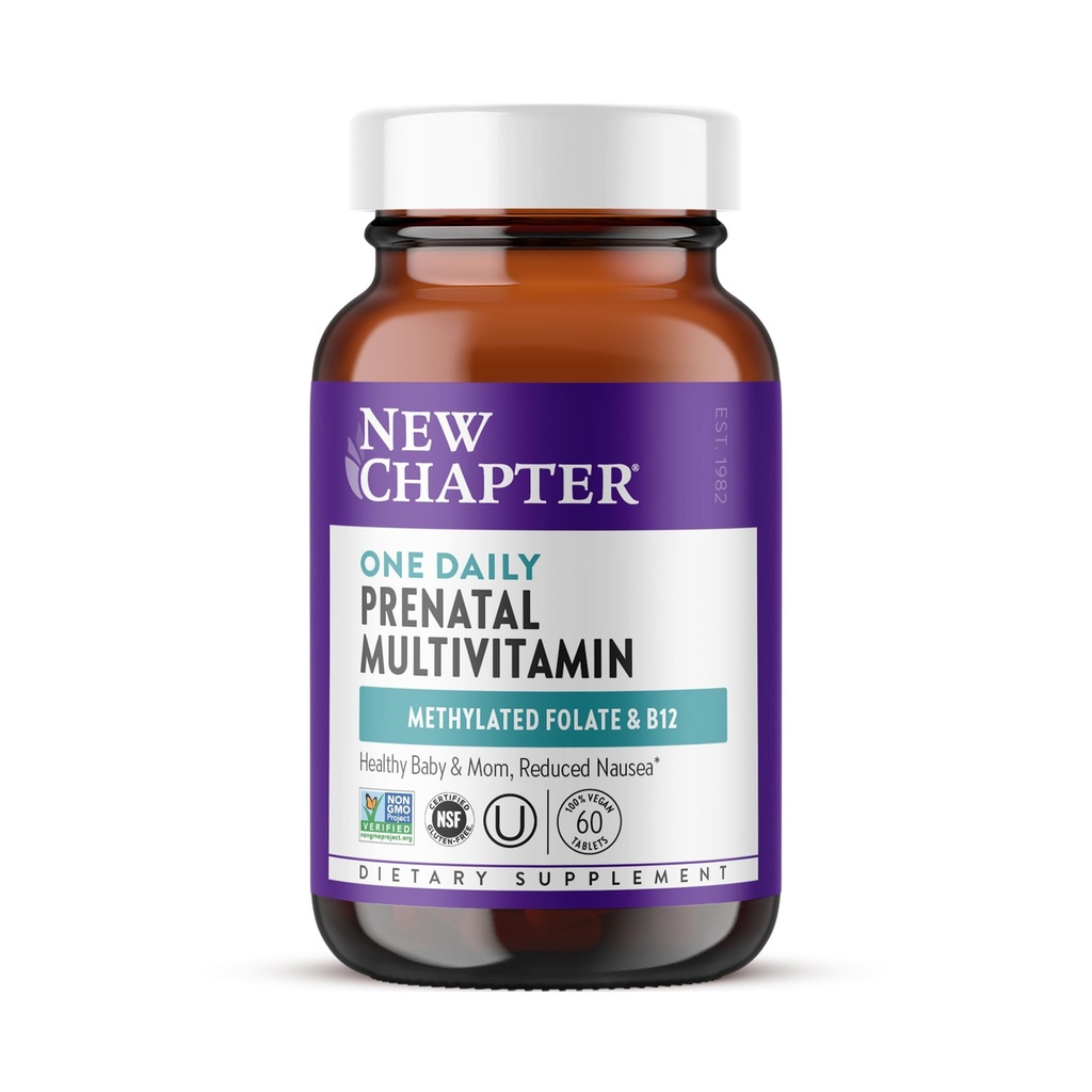 New Chapter Prenatal Vitamins, One Daily Prenatal Multivitamin with Methylfolate + Choline for Healthy Mom & Baby, Gluten Free " Non-GMO, 60 Count
