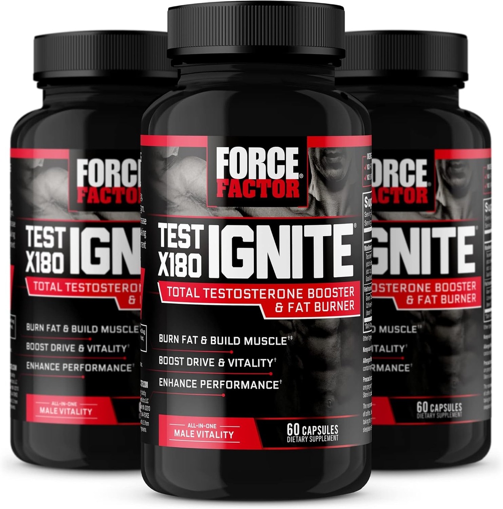 Prueba FACTOR X180 Ignite, Booster Testosterone & Fat Burner para Hombres, suplemento de testosterona para ayudar a construir músculo, aumentar la energía y la vitalidad y el rendimiento, 60 Cuenta (Pack de 3)
