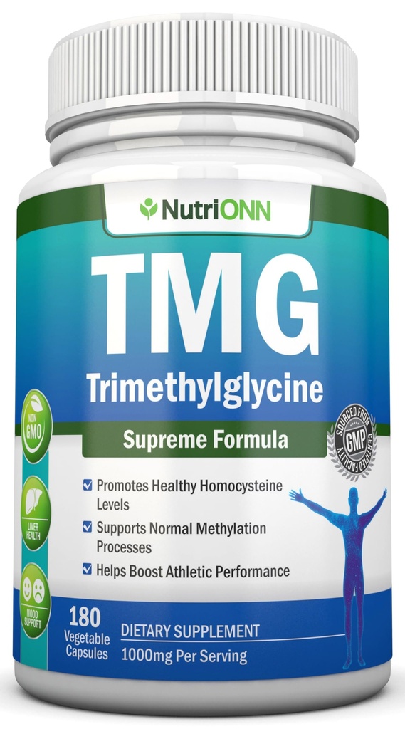 TMG Trimetilglycine Suplemento - 1000mg - 180 Capsules - Premium Pure Betaine Anhydrous - Apoyos Normal Homocysteine " Niveles de presión arterial - promueve procesos de metilación - Non-GMO Fórmula