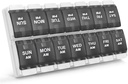 Sukuos AM PM Organizador semanal de 7 días de píldoras, 2 veces una caja de píldoras diurnas con el botón de empuje amigable de la artritis, Casos de medicina para el aceite/suplementos de vitamina/Fish, fácil de limpiar (Negro)