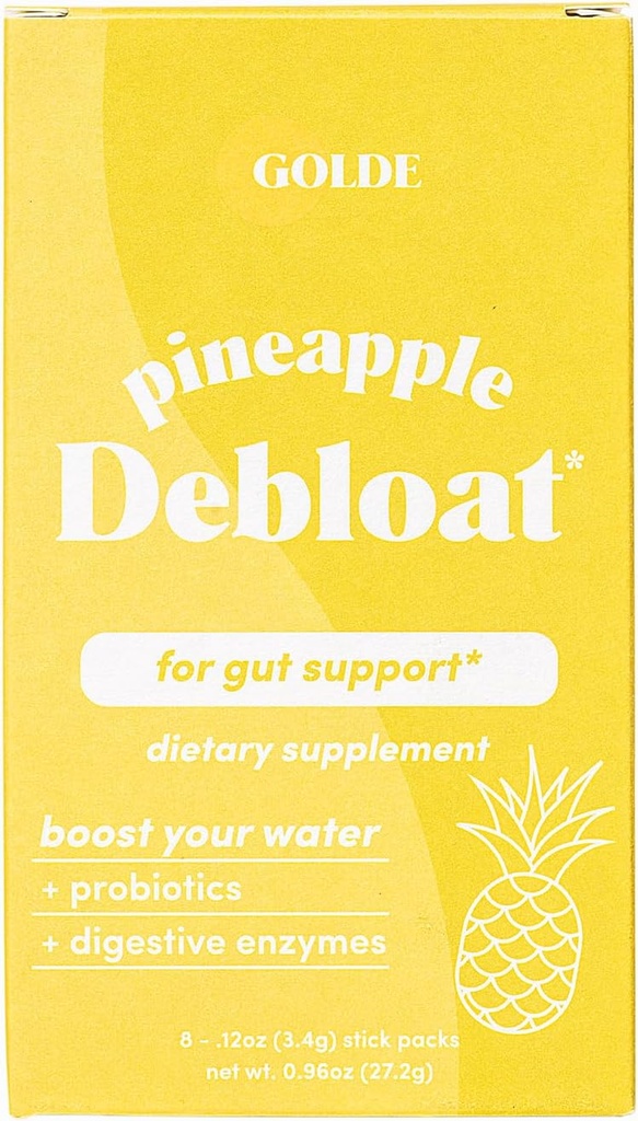 GOLDE Pineapple Debloat - Suplemento Probiótico para Alivio de Bloat Natural y Equilibrio Digestivo Durmiente - Vegan, Keto, Low-Sugar - 8 Servimientos
