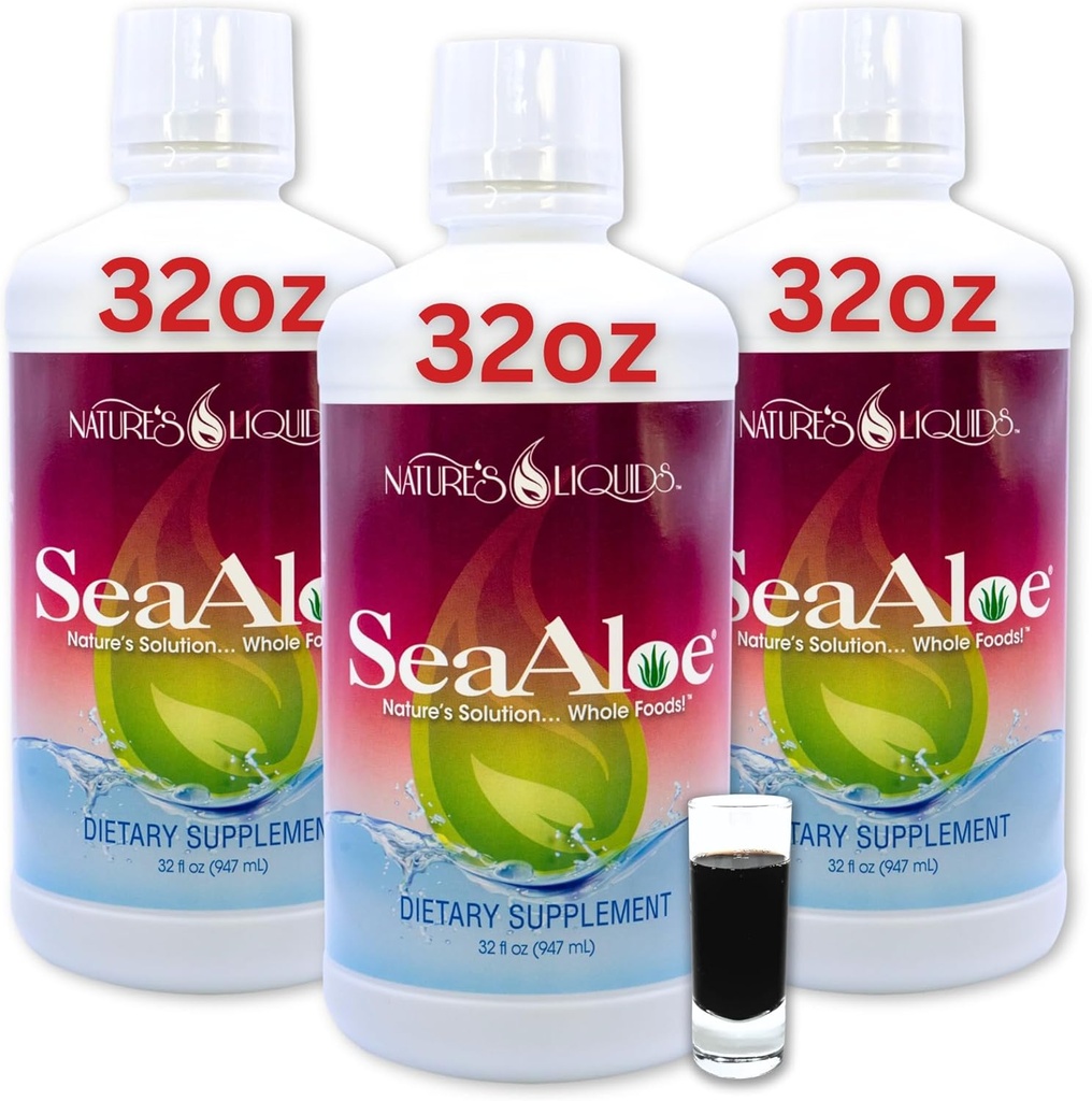 Líquidos de la naturaleza Aloe Vera Juice Oceanic Elixir - Blend Botánico Propietario para Tiroides, Digestión y Soporte Inmunitario, 32oz (Pack of 3)