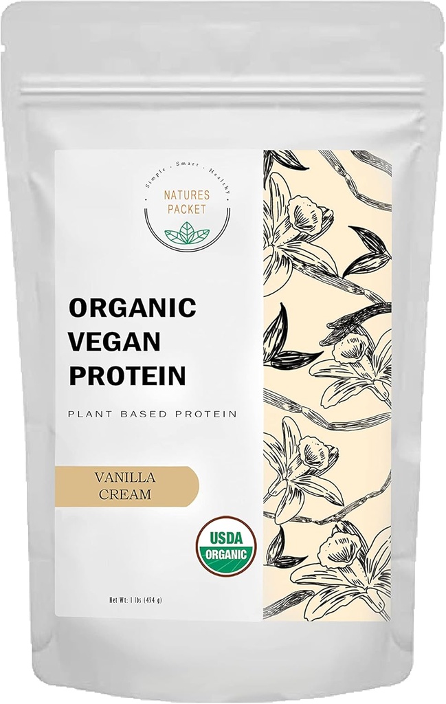Pólvora de proteína orgánica vegana - Proteína basada en plantas, sabor de vainilla - no lácteos, lactosa libre, sin azúcar añadido, libre de gluten, soy libre, no GMO, cetogénica de color vegano - 1 lb, 16 onzas