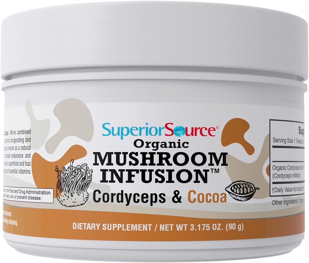 Infusión de hongos orgánicos de origen superior – Cordyceps " Cocoa, mayor energía, resistencia " , propiedades antienvejecimiento, salud cardíaca, potente apoyo inmunológico, 45 servicios, no transgénicos