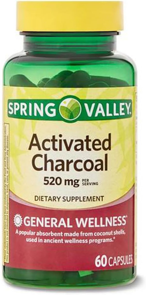 Suplemento dietético de carbón activado, 520 mg, 60 conteo