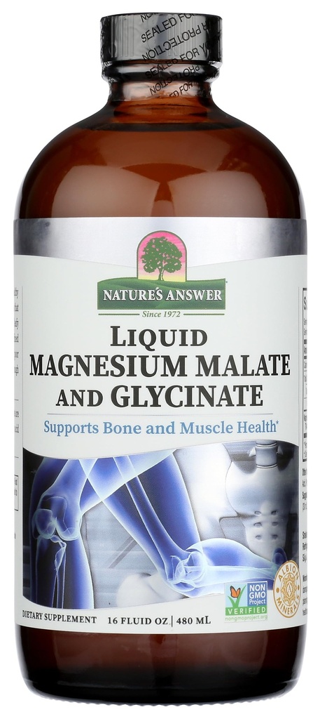 Magnesium Glycinate &amp; Magnesium Malate Liquid - 16 Oz Magnesium Concentrate - Vegan &amp; Gluten-Free - Bono, músculo y soporte cardiovascular - Adecuado para todos