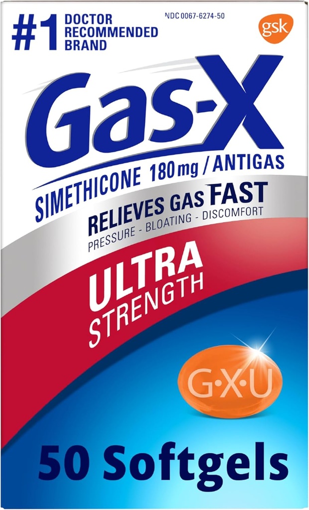 Gas-X Ultra Strength Gas Relief Softgels con Simethicone 180 mg para Bloating Relief - 50 Conde
