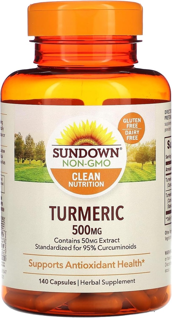 Suplemento Turmérico Sundown, 500 mg, apoya la salud antioxidante, 140 cápsulas