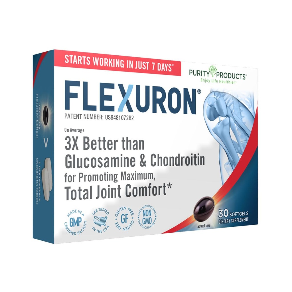 Purity Products Flexuron Joint Formula 3X Better Than Glucosamine and Chondroitin - Empieza a trabajar en tan solo 7 días - Krill Oil, Low Molecular Weight Hyaluronic Acid, Astaxanthin - 30 Count (1)
