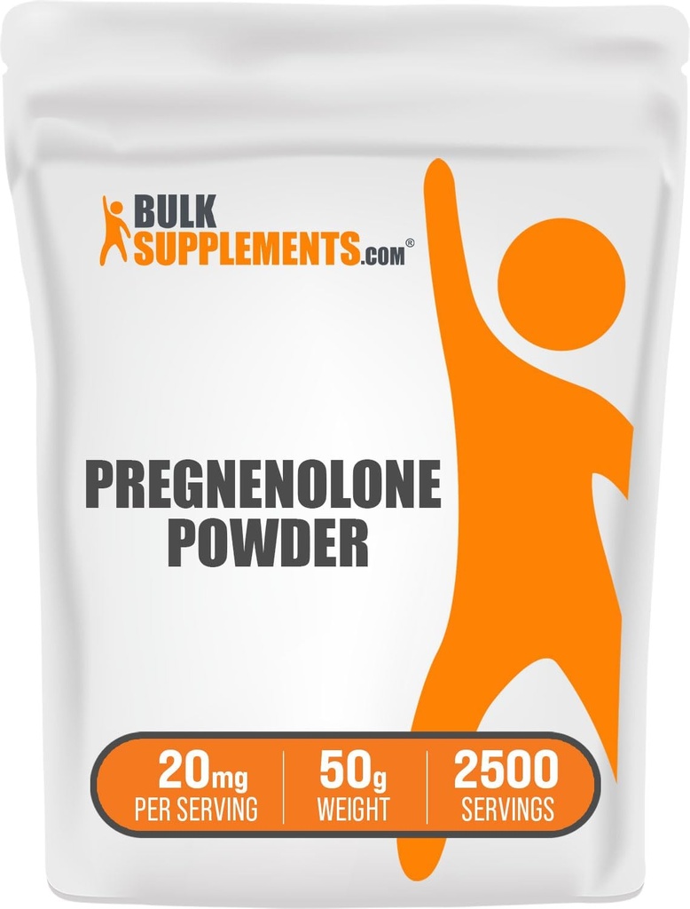 BulkSupplements.com Pregnenolone Powder - Suplemento Nutricional, Pregnenolone 20mg - Puro & Gluten Gratis, 20mg por Serving, 50g (1.8 oz) (Pack of 1)