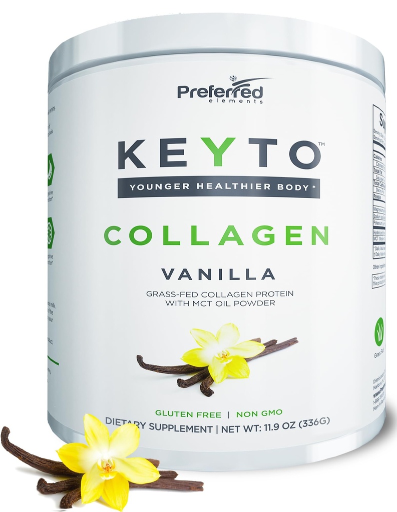Keto Collagen Protein Powder con MCT Oil – Keto y Paleo Friendly Grass Fed and Pasture Raised Hydrolyzed Collagen Peptides – Fits Low Carb Diet y Keto Snacks – KEYTO Vanilla Flavor