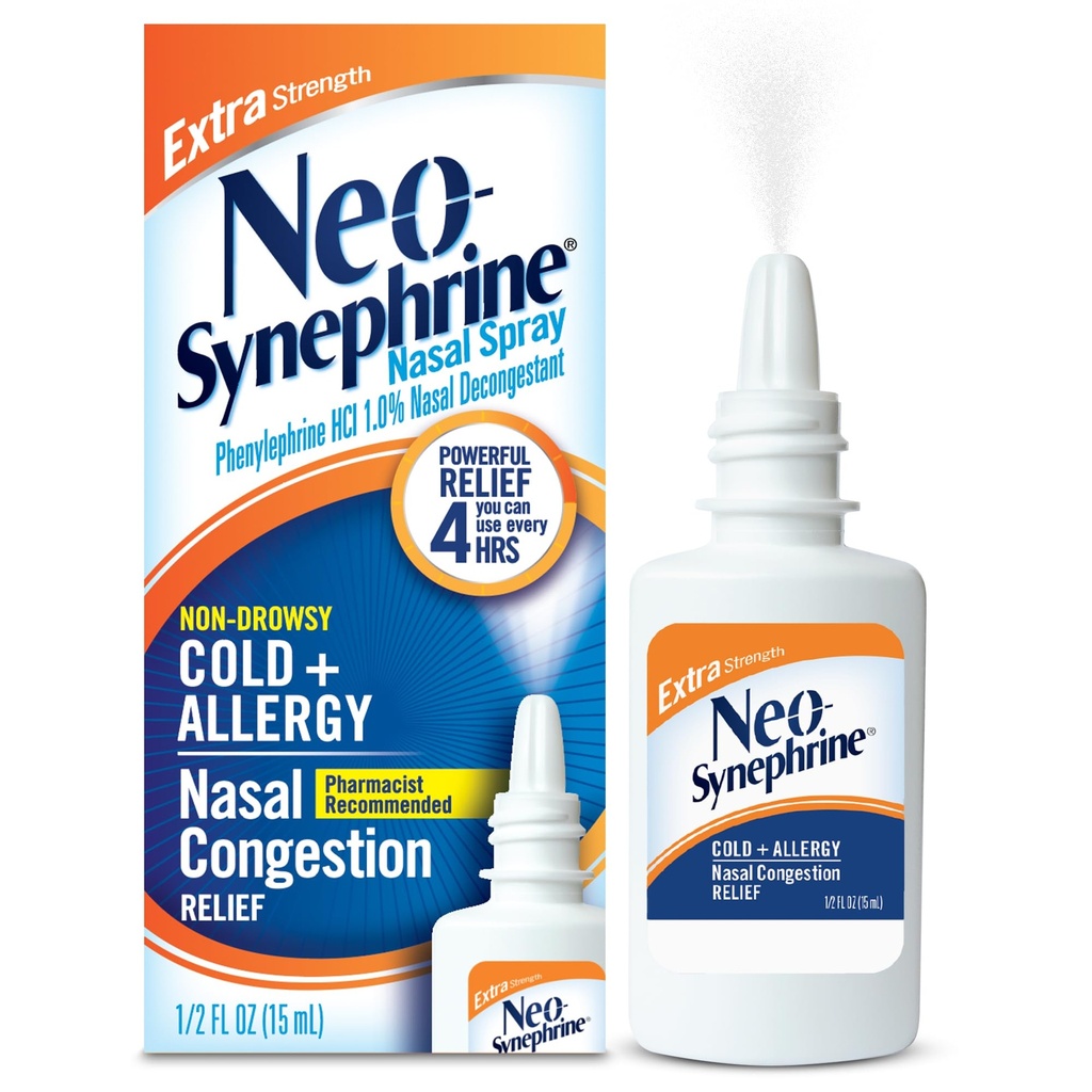 Neosynephrine, Nasal Spray for Cold Sinus Relief Extra Strength, Clear, 0.5 Fl Oz