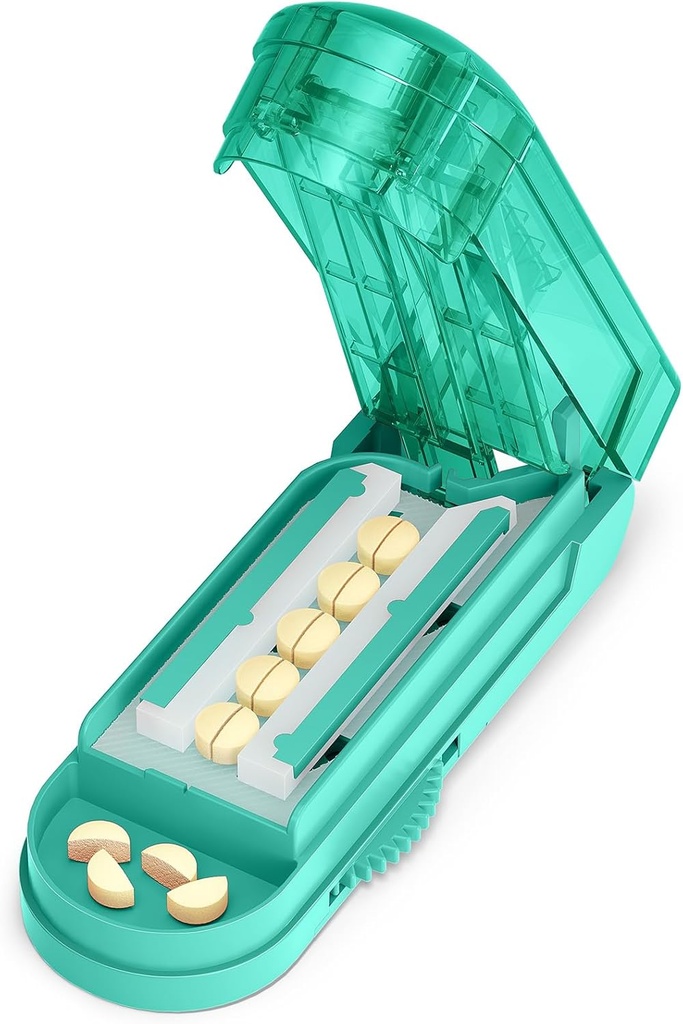 ONE PIX Pill Cutter Splitter for Small and Tiny Pills, Medicine Cutter for Cutting Multiple Pills at a Time in Half, Cut for Small or Large Pill with Hidden Sharp Inoxidable Blade, Cyan