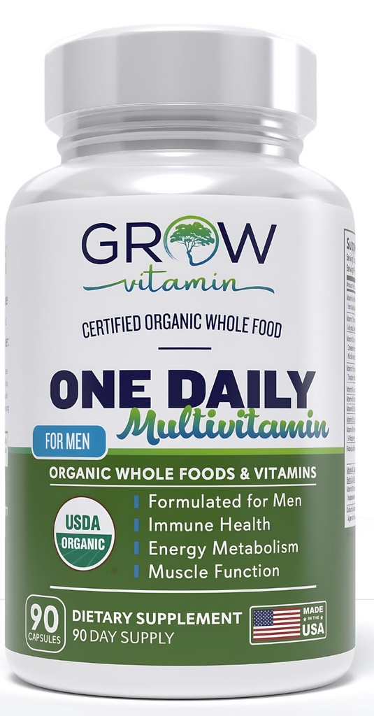 One Daily Multivitamin for Men - with Vitamins & Minerals + Organic Whole Foods, Supplement to Boost Energy, General Health - Non-GMO - 90 Capsules  3 Month Supply