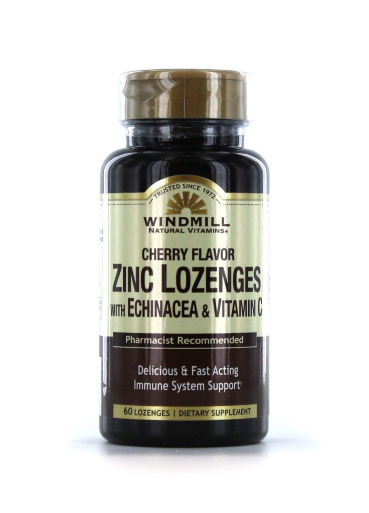 Molino de viento Vitaminas Zinc Lozenges Con Echinacea & Vitamina C - Cherry Flavor, 60 Lozenges, 60 Servings, 60 Cuenta