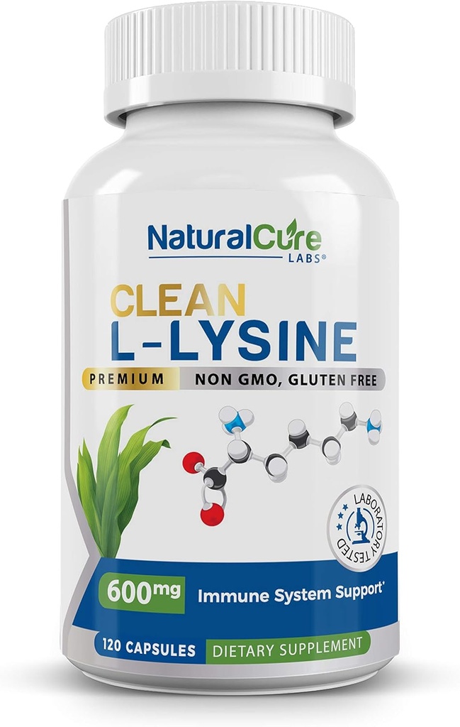 L-Lysine 600mg, 120 Capsules fort Vegan, Non-GMO, & Gluten Free