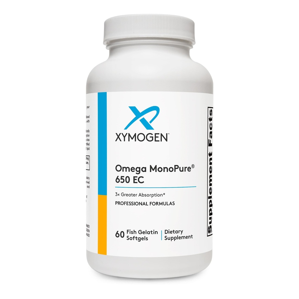 XYMOGEN Omega MonoPure 650 EC - Omega-3 Suplementos de aceite de pescado para hombres de mujeres - con EPA, DHA &amp; DPA - Softgeles más pequeños con 3X Absorción más grande - Apoyo a un corazón saludable " Cognición (60 Softgels)