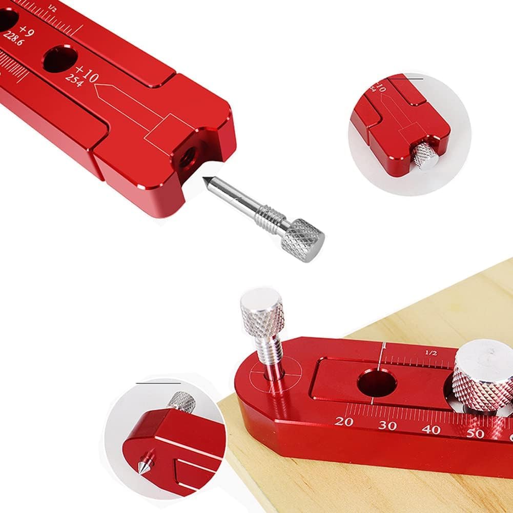 165mm Carpintería de madera Scriber, Manómetro de madera, Mancha de dibujo de arco métrico ajustable Scribing Circle Ruler Marcador de círculos Herramienta de marcación de círculo (Red)
